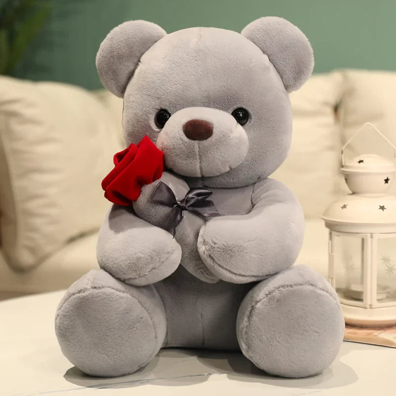 Kawaii pluche beer met roos – Schattig cadeau voor Valentijnsdag, zachte pluche beer, ideaal als decoratie