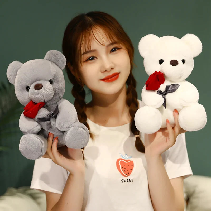 Kawaii pluche beer met roos – Schattig cadeau voor Valentijnsdag, zachte pluche beer, ideaal als decoratie