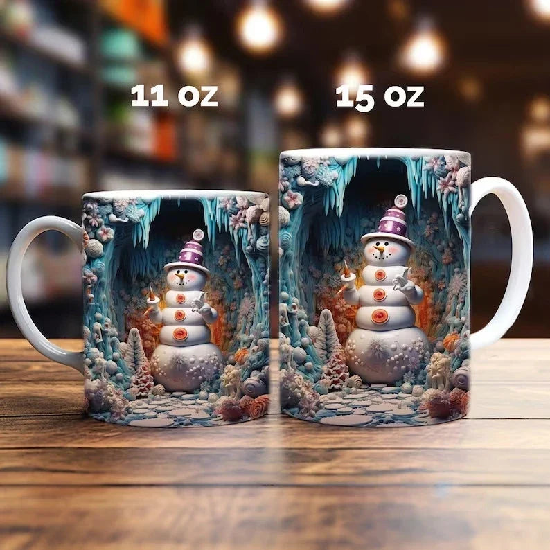 Keramische kerstkoffiemok met 3D-sneeuwpop illusieprint en C-vormig oor