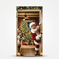 Kerstdeurbanner met kerstman en rendier