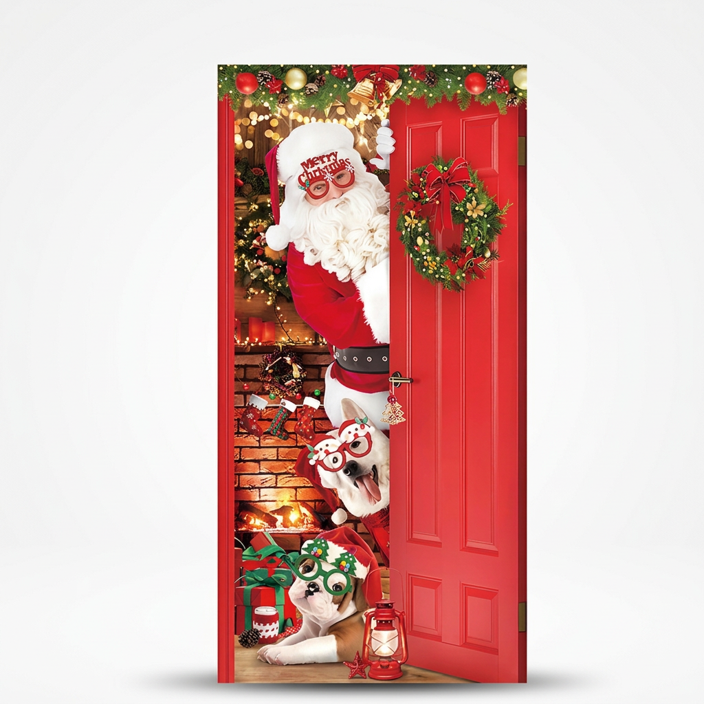Kerstdeurbanner met kerstman en rendier