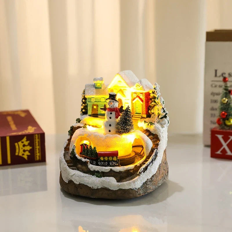 Kerstdorpset met ledverlichting en draaiende miniatuurtrein