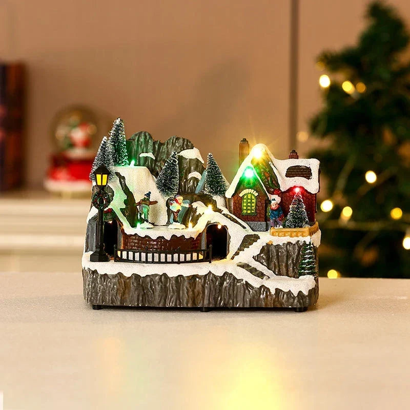 Kerstdorpset met ledverlichting en draaiende miniatuurtrein