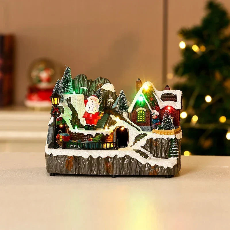 Kerstdorpset met ledverlichting en draaiende miniatuurtrein
