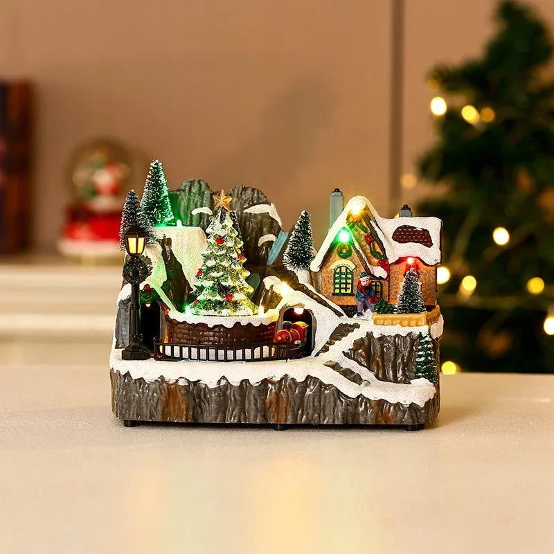 Kerstdorpset met ledverlichting en draaiende miniatuurtrein