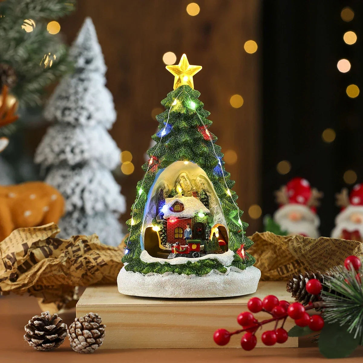 Kerstdorpset met ledverlichting en draaiende miniatuurtrein