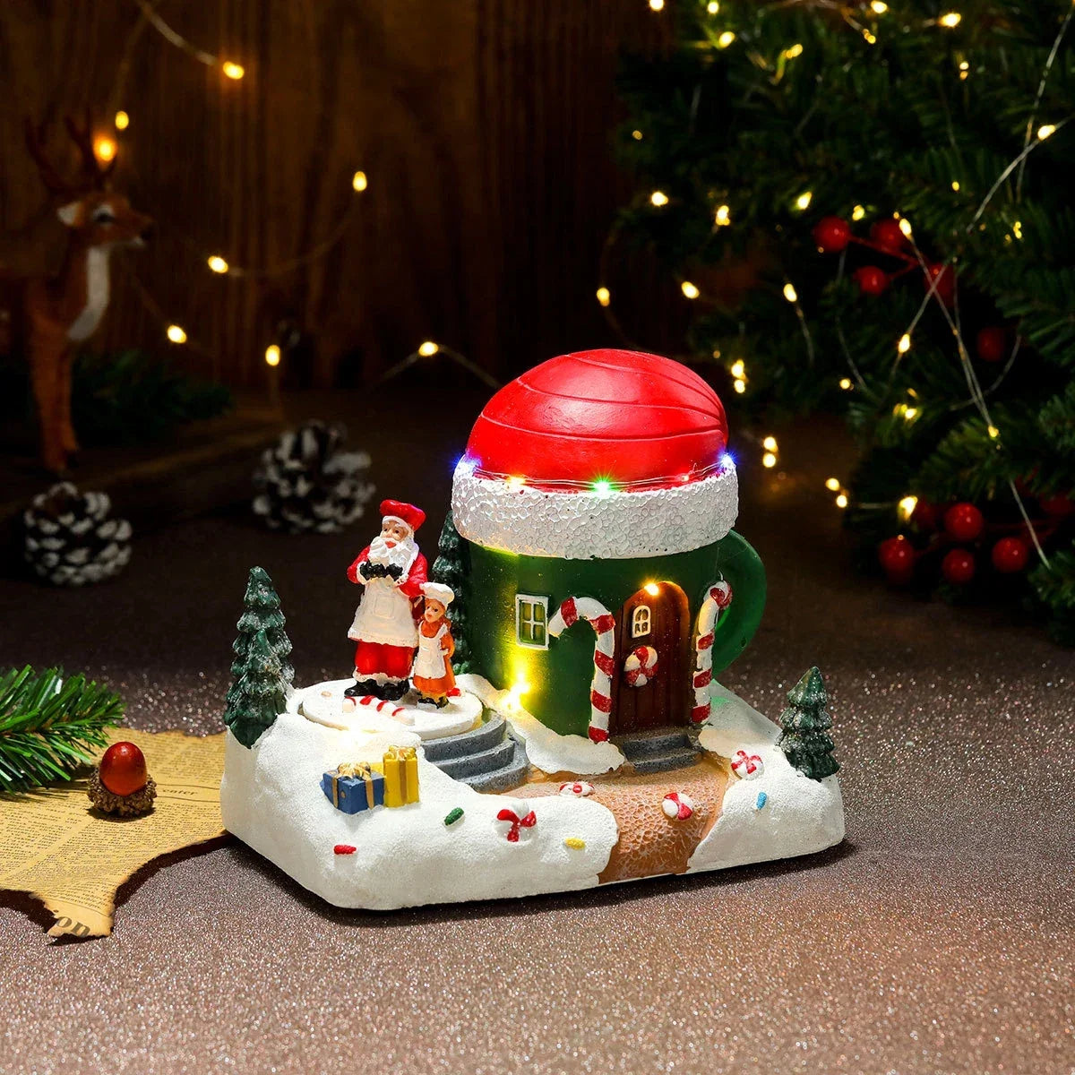 Kerstdorpset met ledverlichting en draaiende miniatuurtrein