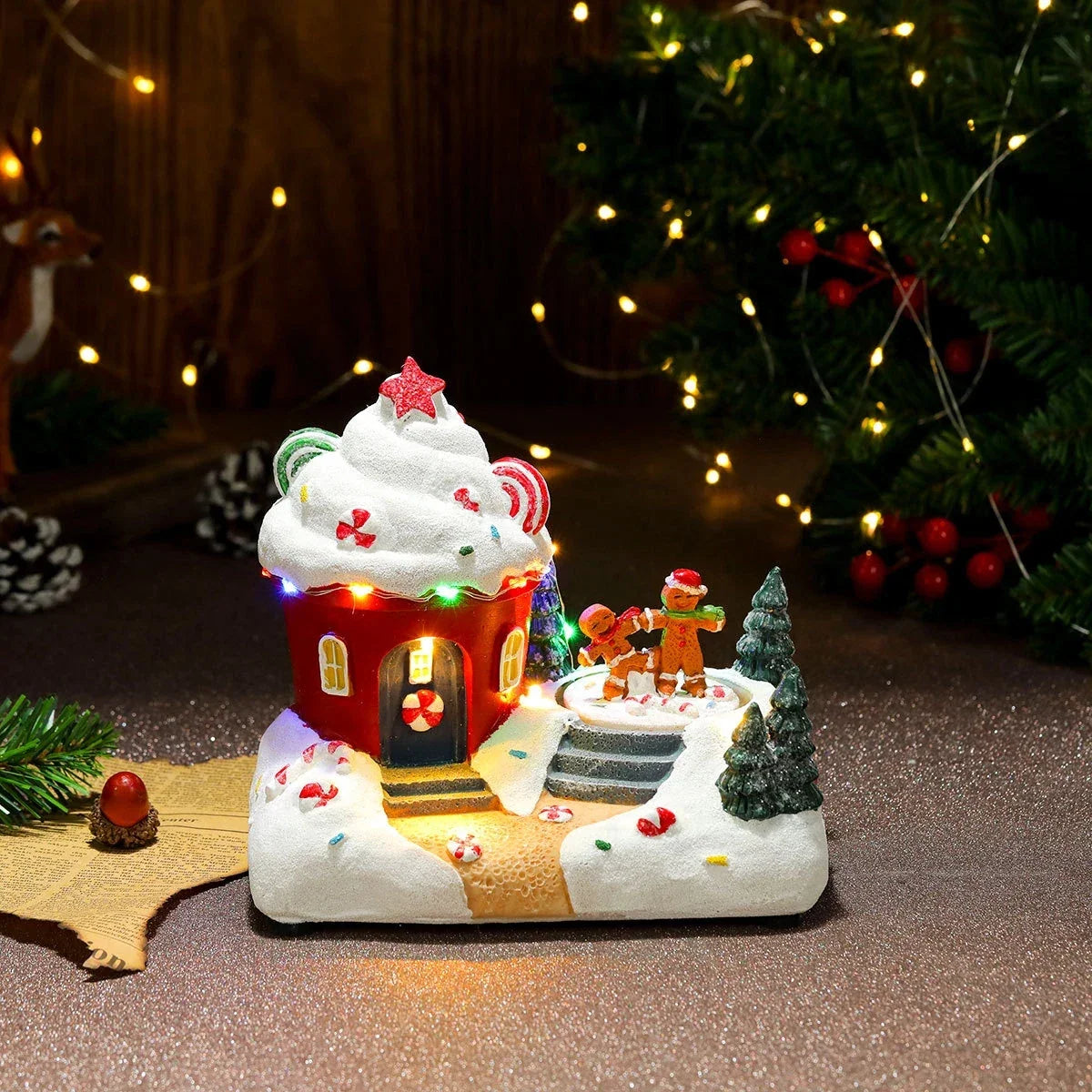 Kerstdorpset met ledverlichting en draaiende miniatuurtrein