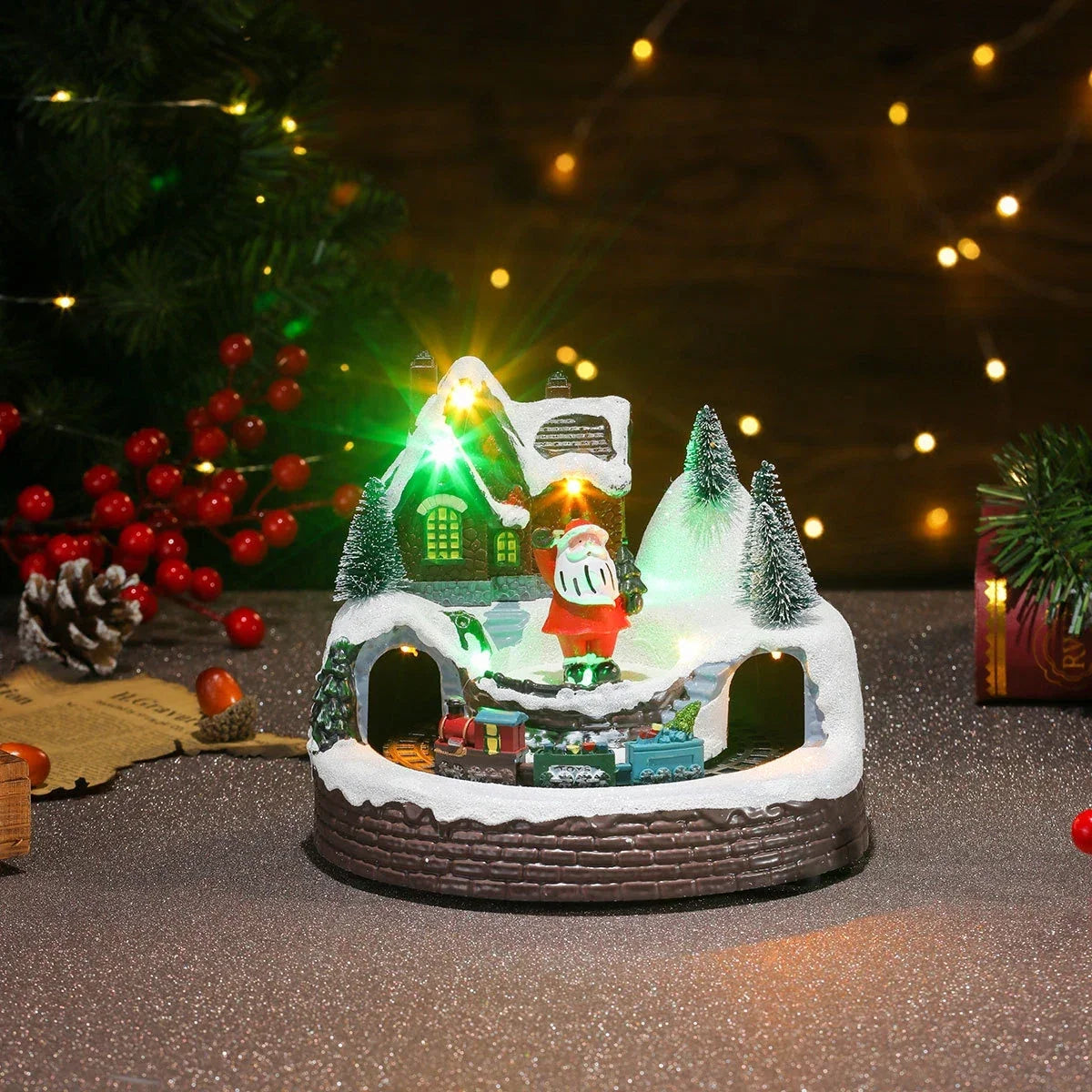 Kerstdorpset met ledverlichting en draaiende miniatuurtrein