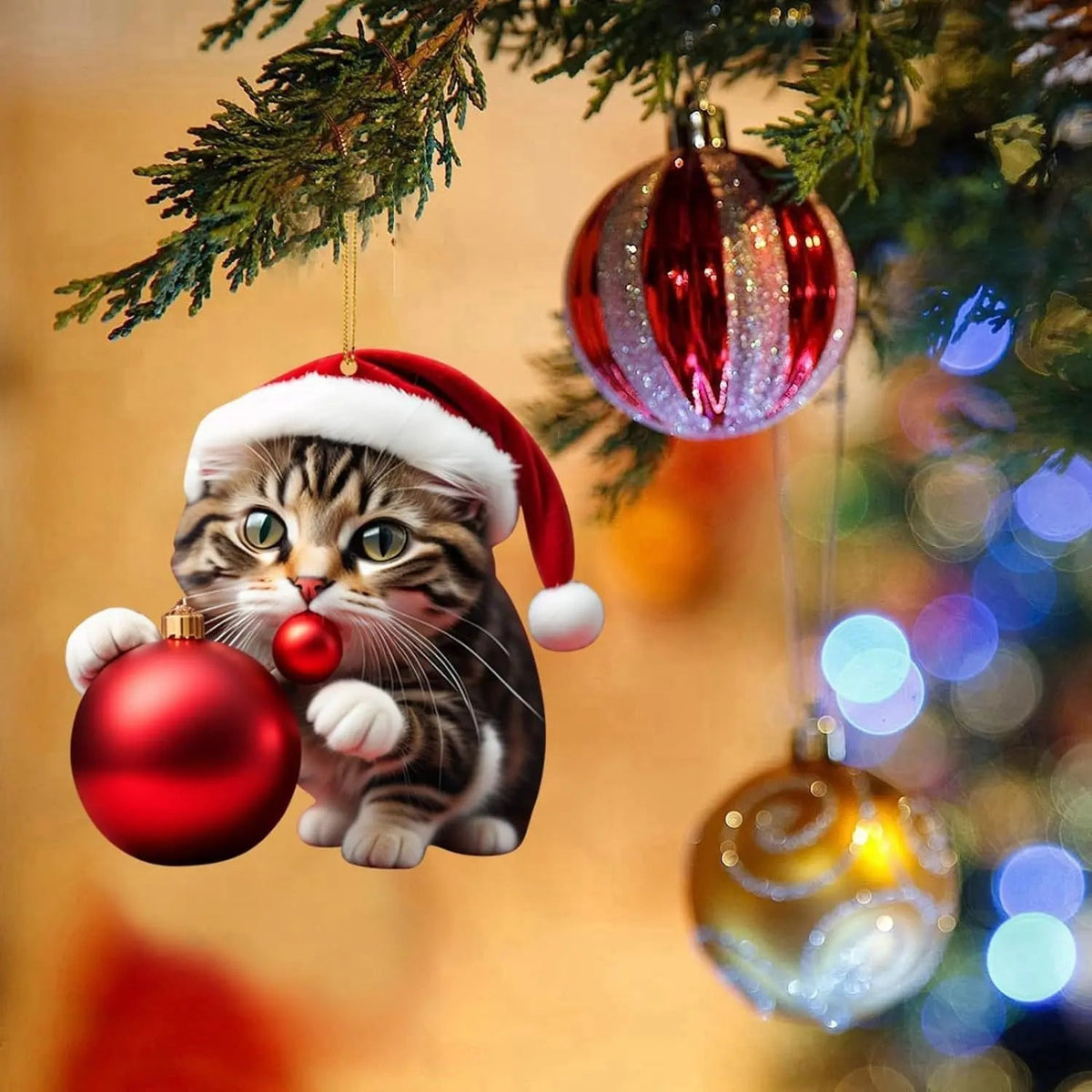 Kerstkat-ornament - Schattige feestelijke boomdecoratie
