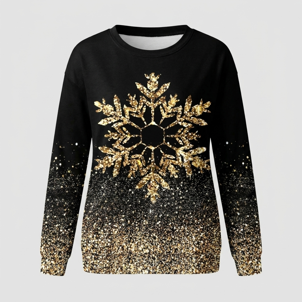 Kerstshirt voor dames met ronde hals en lange mouwen