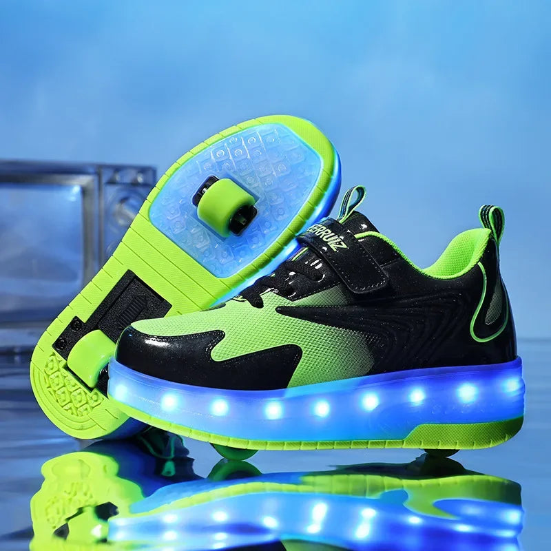 Kinderschoenen met ledverlichting en wieltjes – Gemakkelijke klittenbandsluiting voor actief spelen