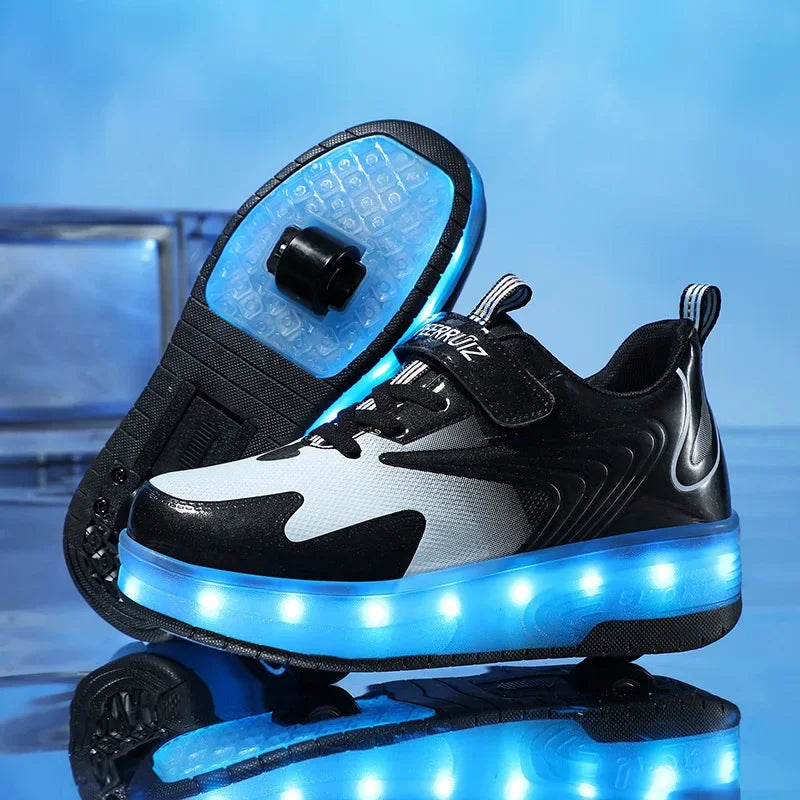 Kinderschoenen met ledverlichting en wieltjes – Gemakkelijke klittenbandsluiting voor actief spelen