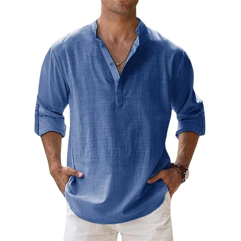 Klassiek herenpoloshirt met lange mouwen en opstaande kraag