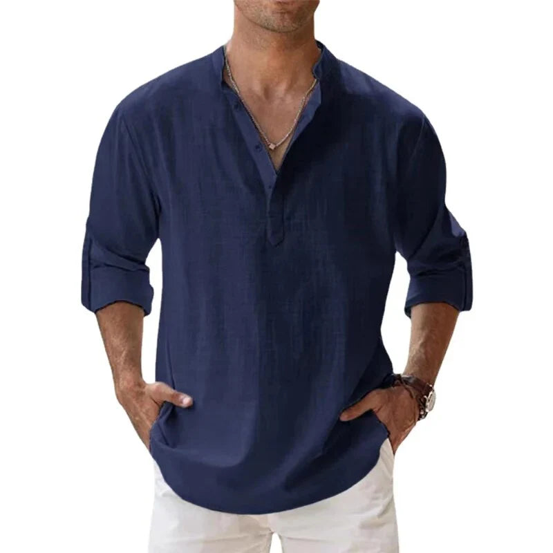 Klassiek herenpoloshirt met lange mouwen en opstaande kraag