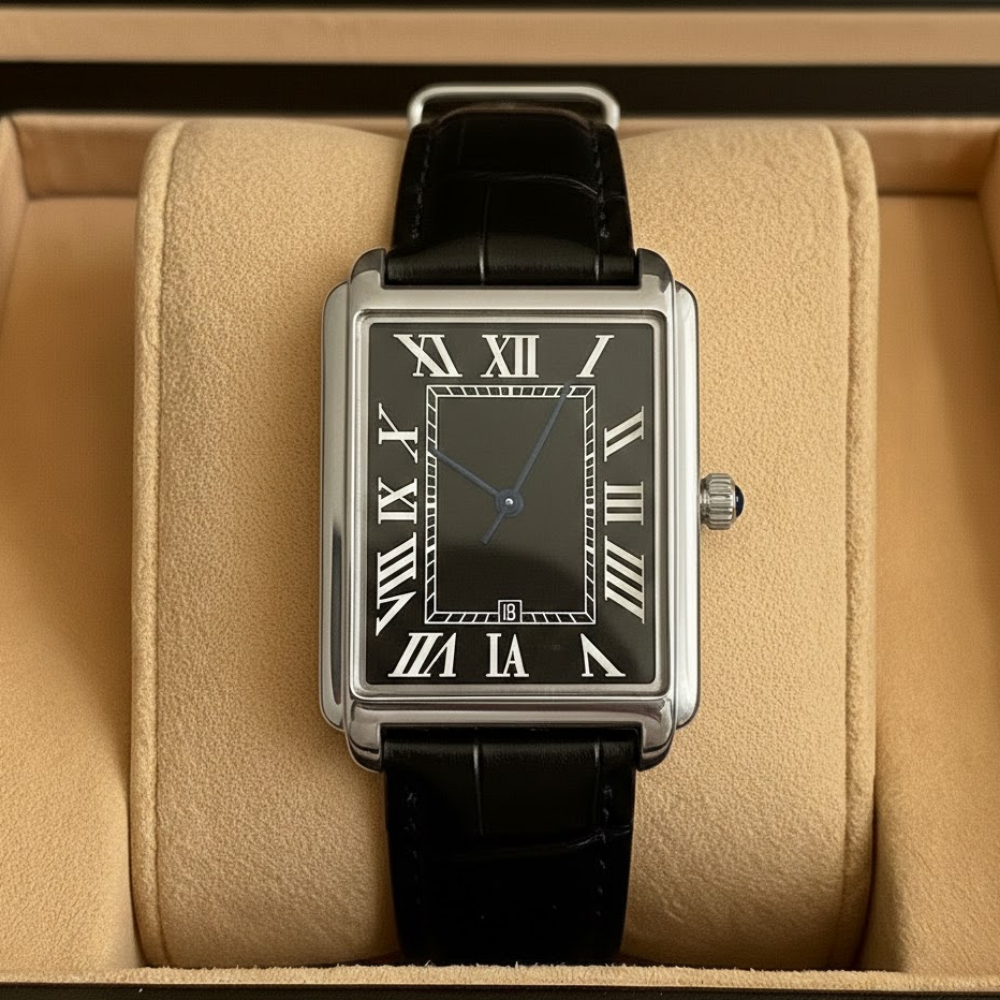 Klassiek vierkant analoog herenhorloge in retrostijl