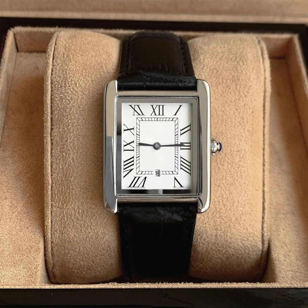 Klassiek vierkant analoog herenhorloge in retrostijl