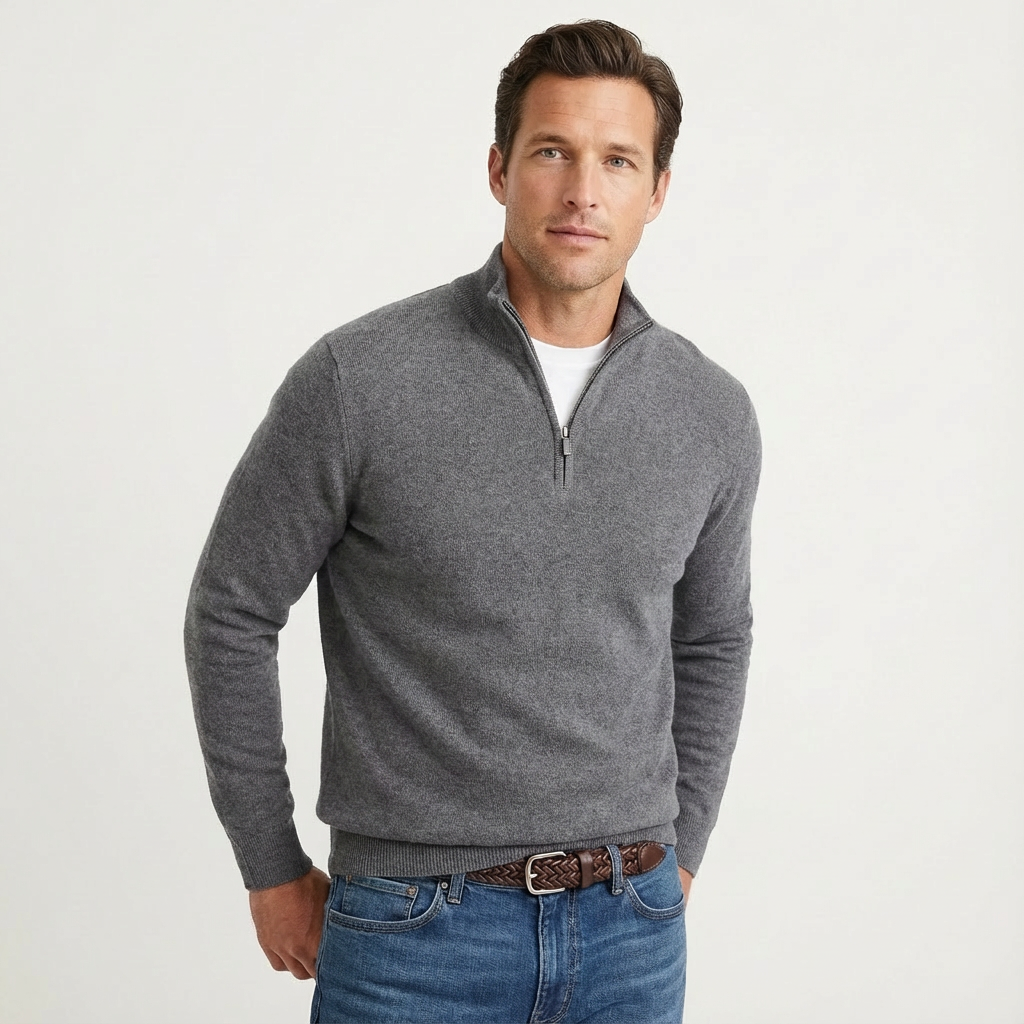 Klassieke heren trui met korte ritssluiting – Veelzijdige smart-casual pullover