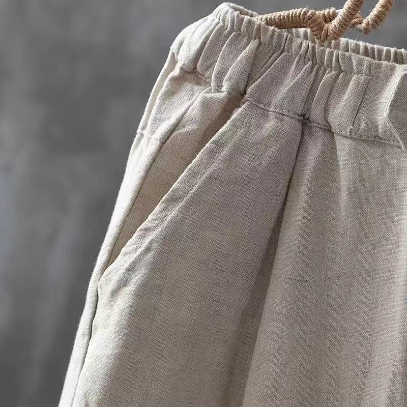 Klassieke linnen broek met elastische tailleband, comfortabel en veelzijdig