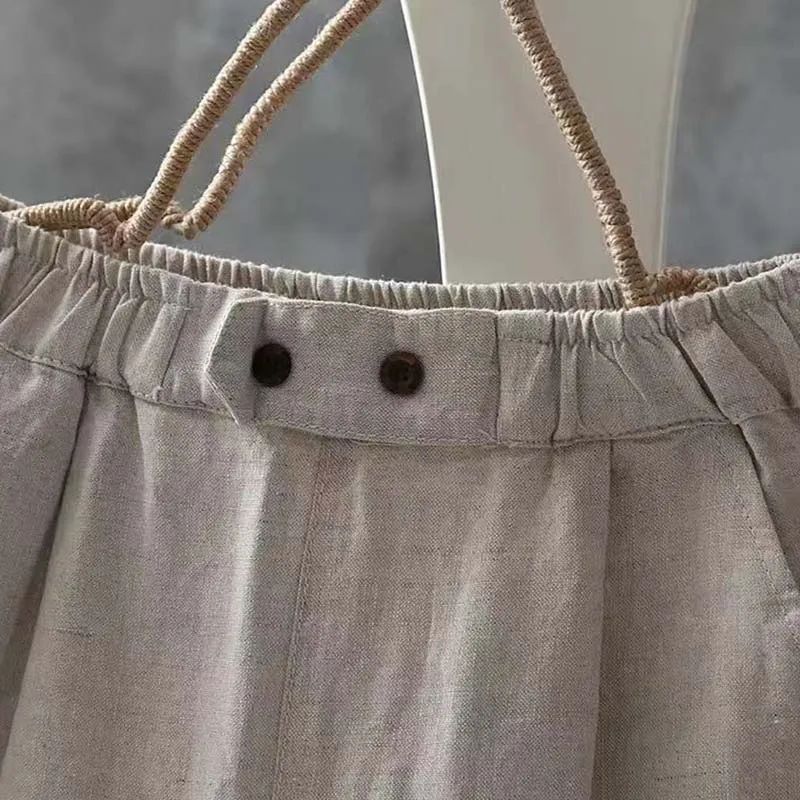 Klassieke linnen broek met elastische tailleband, comfortabel en veelzijdig