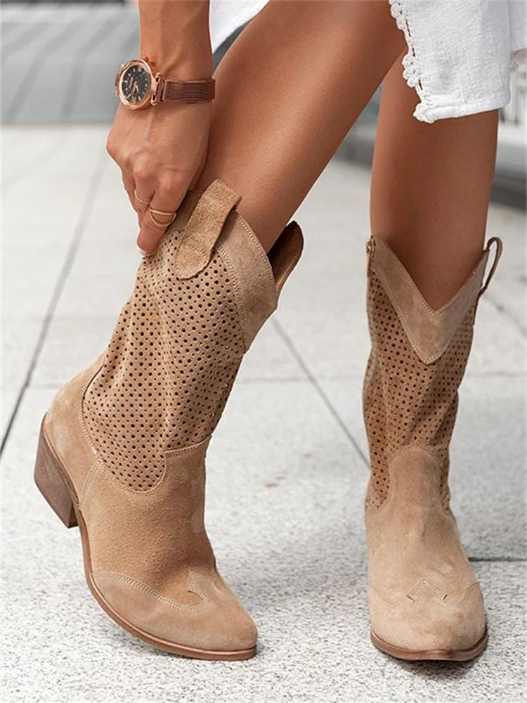 Kniehoge cowgirl laarzen voor dames – Middelhoge hak & borduursels