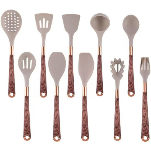 Kookgerei Set Siliconen Keukengerei 10-Delig Houtlook Modern
