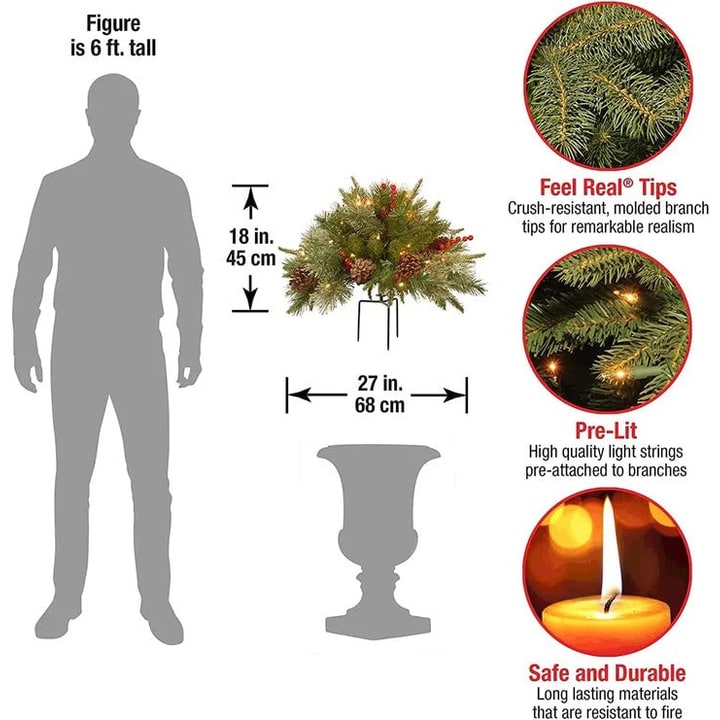 Kunstkerststuk voor bloempot met ledverlichting