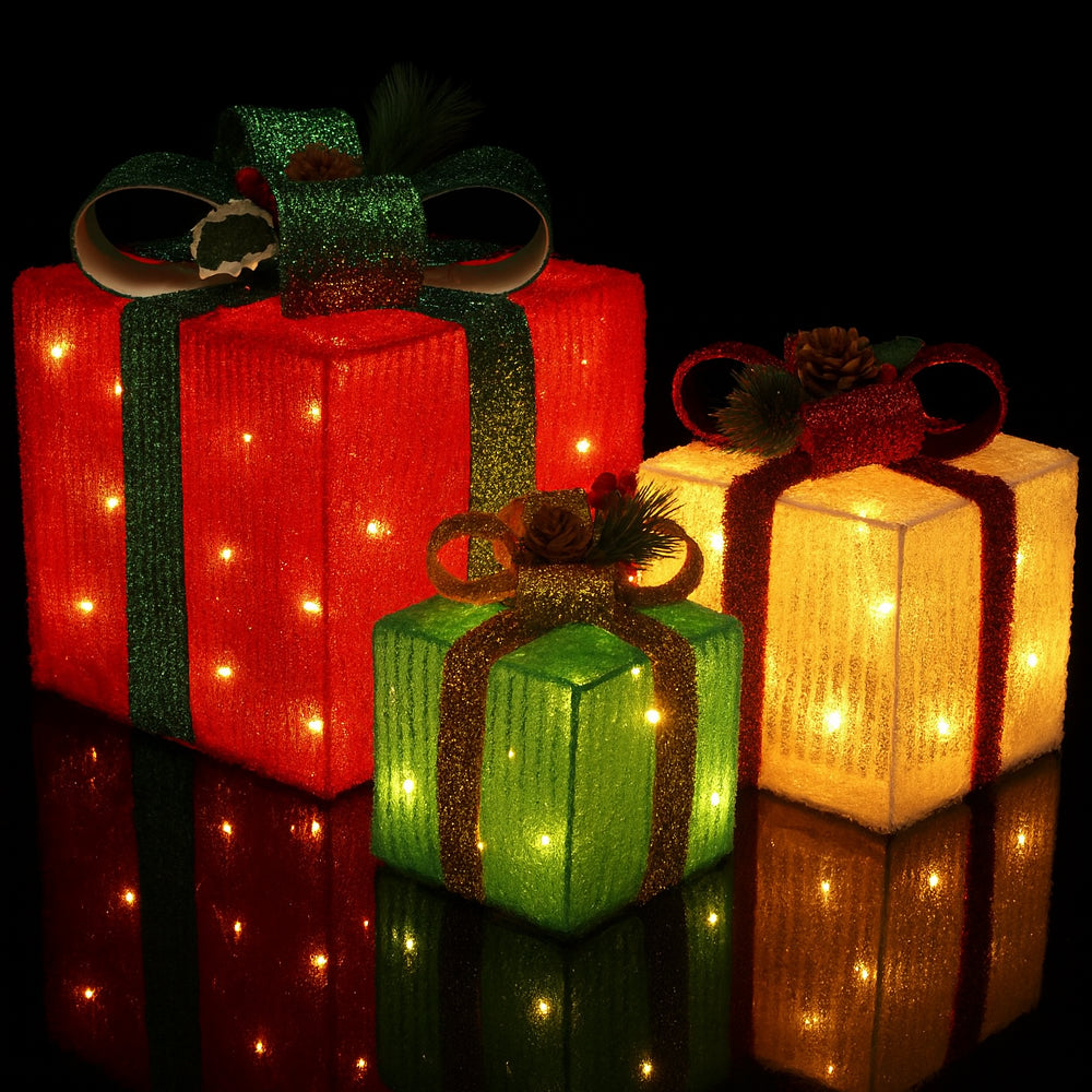LED-cadeaudozen - set van 3 stuks - rood, groen & geel