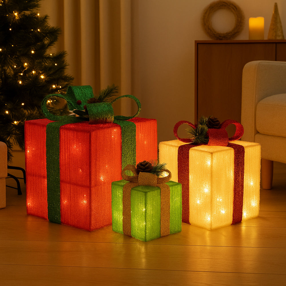 LED-cadeaudozen - set van 3 stuks - rood, groen & geel