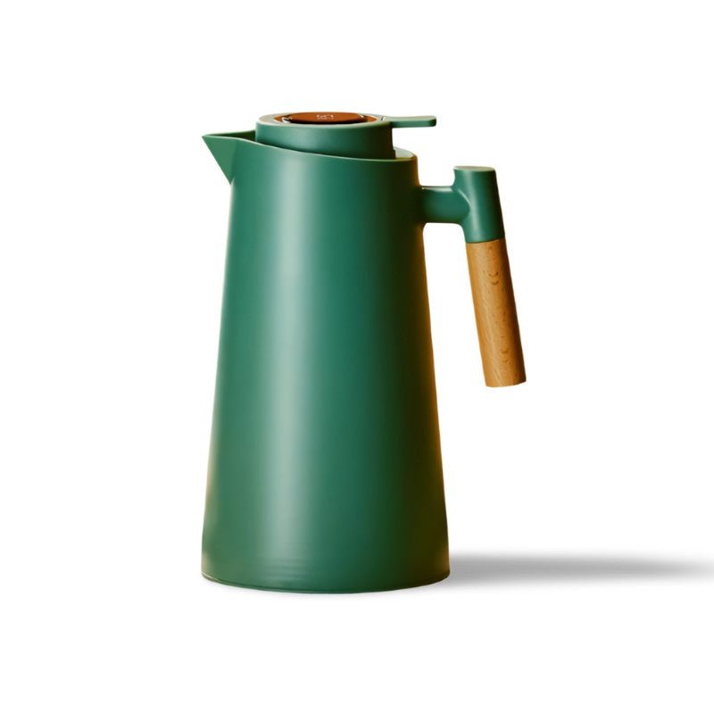 Lekvrije thermoskan (1 liter) met temperatuurdisplay en houten handvat
