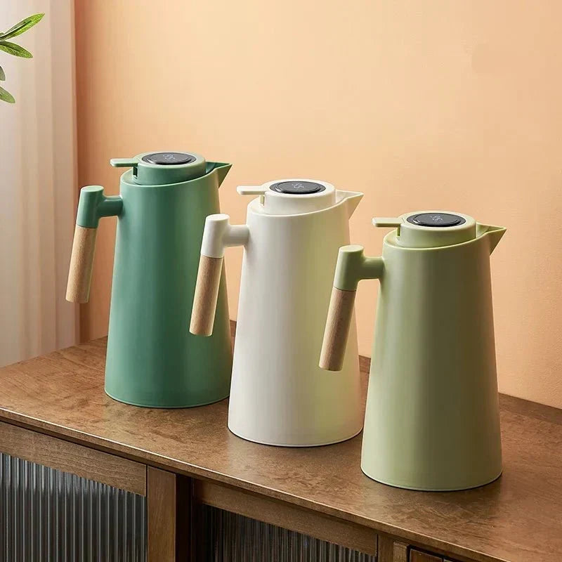 Lekvrije thermoskan (1 liter) met temperatuurdisplay en houten handvat