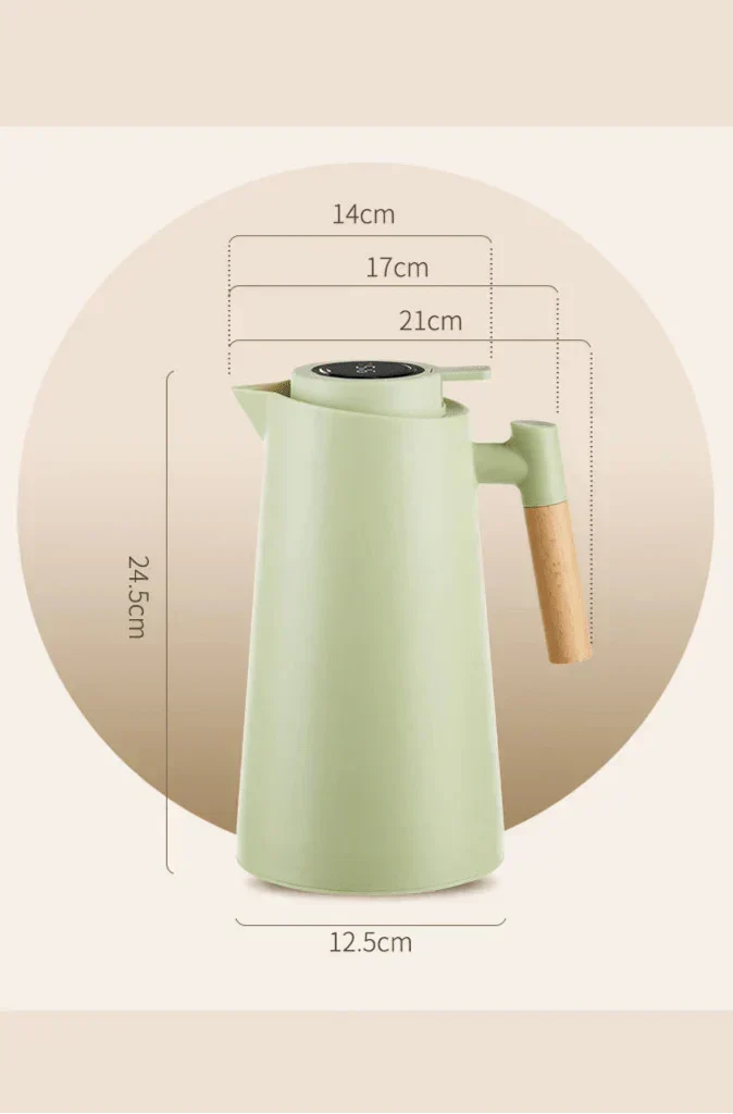 Lekvrije thermoskan (1 liter) met temperatuurdisplay en houten handvat