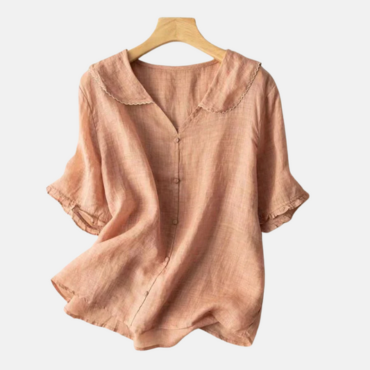 Luchtige vintage damesblouse met peterpankraag