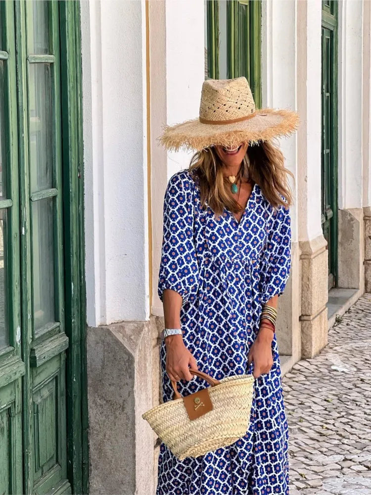 Maxi-jurk voor dames in bohostijl met bloemenprint