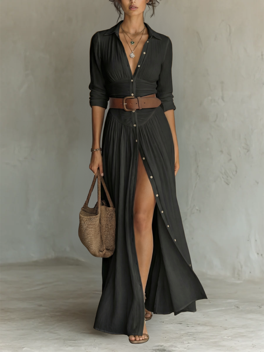 Maxi-jurk voor dames met knopenlijst