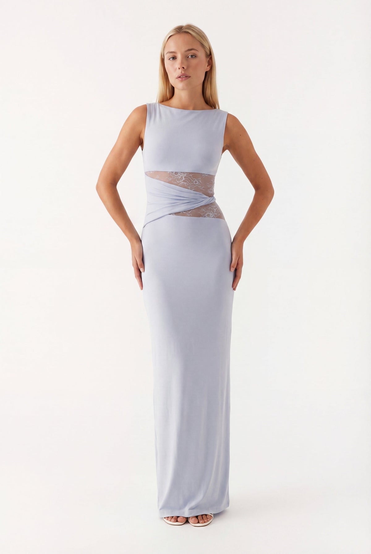 Maxi-jurk voor dames met ronde hals en kanten taille