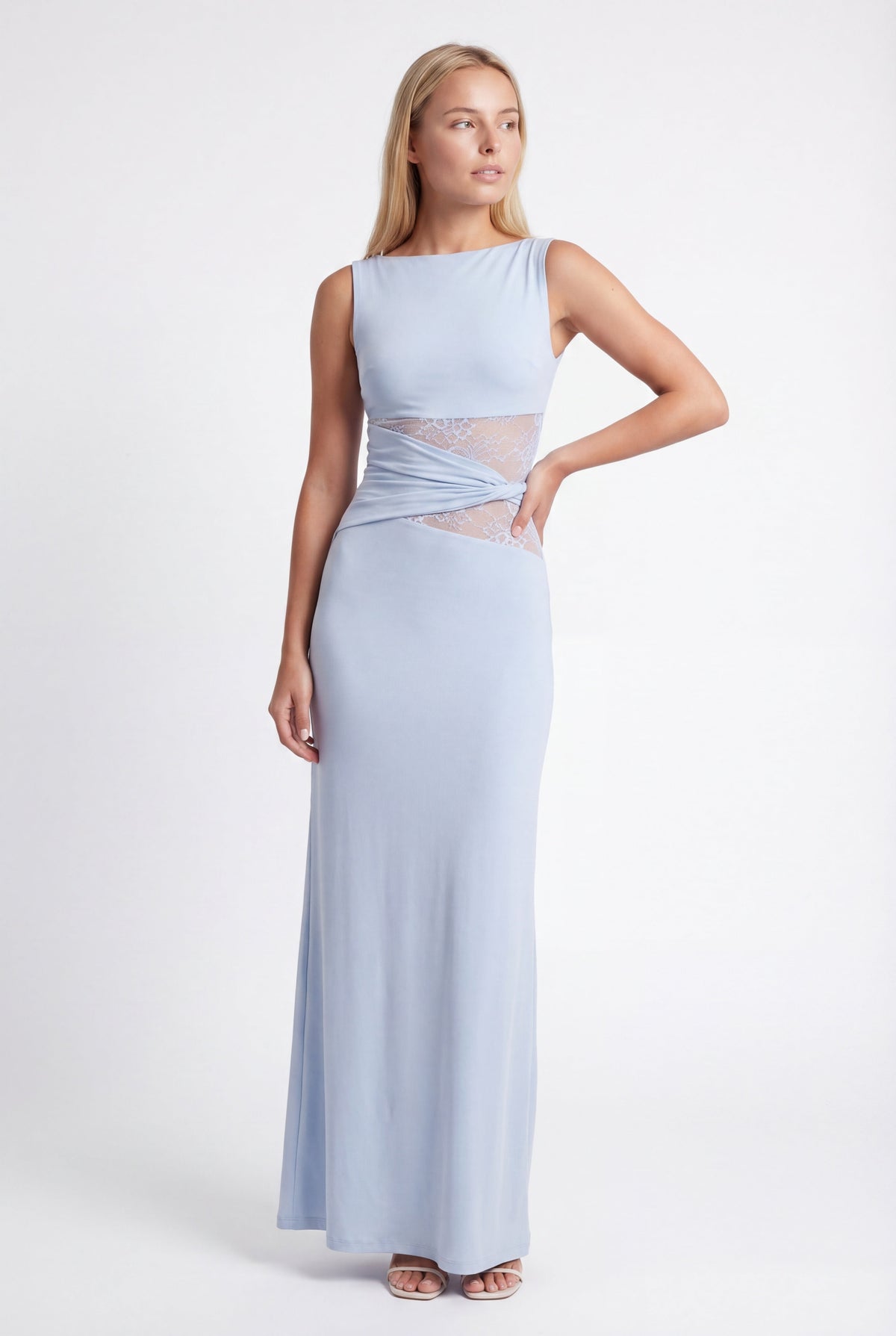 Maxi-jurk voor dames met ronde hals en kanten taille