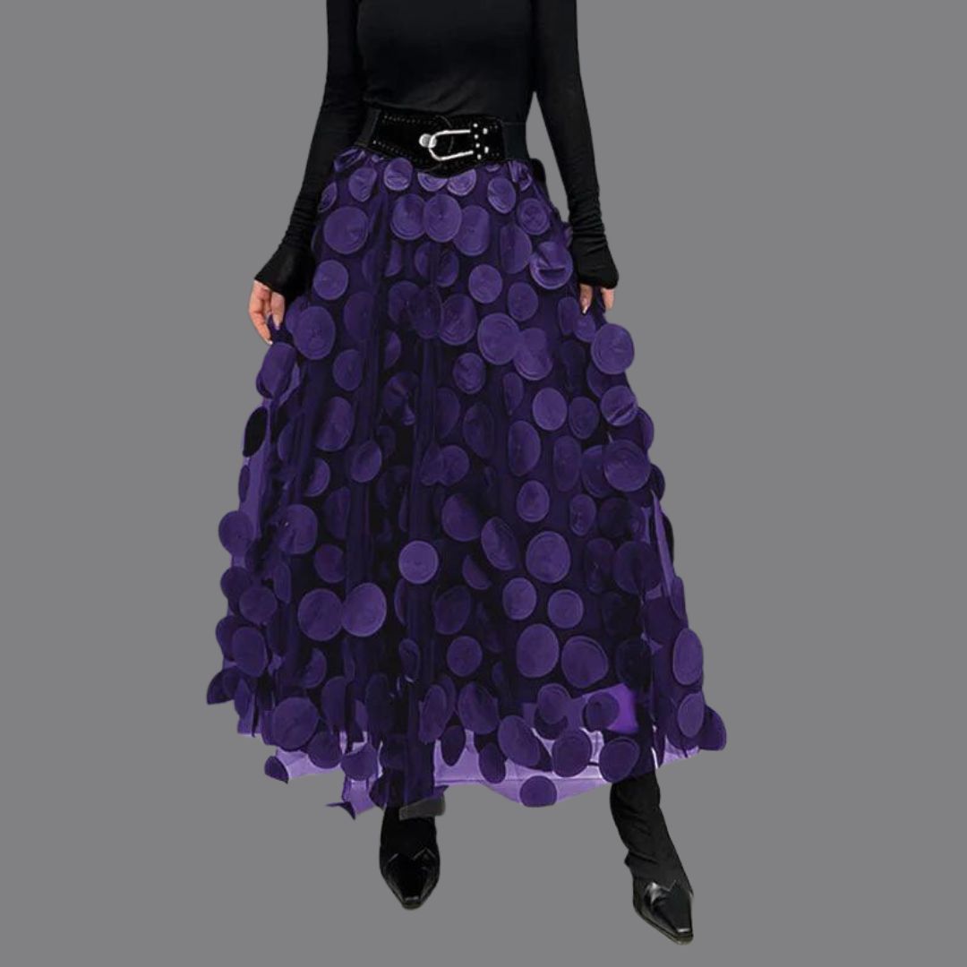 Midi-rok voor dames met hoge taille en ronde applicaties