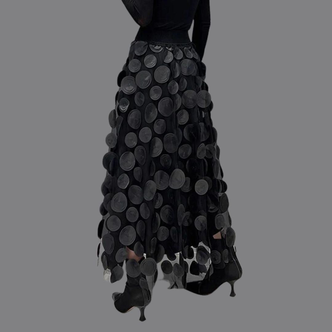 Midi-rok voor dames met hoge taille en ronde applicaties