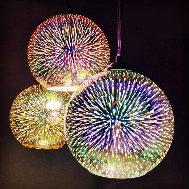 Moderne creatieve 3D kleurrijke vuurwerk glazen koepelhanglamp met 1 lichtpunt