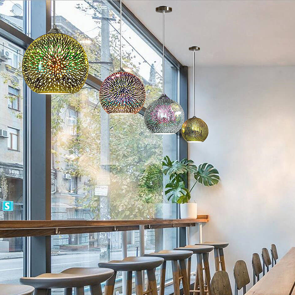 Moderne creatieve 3D kleurrijke vuurwerk glazen koepelhanglamp met 1 lichtpunt