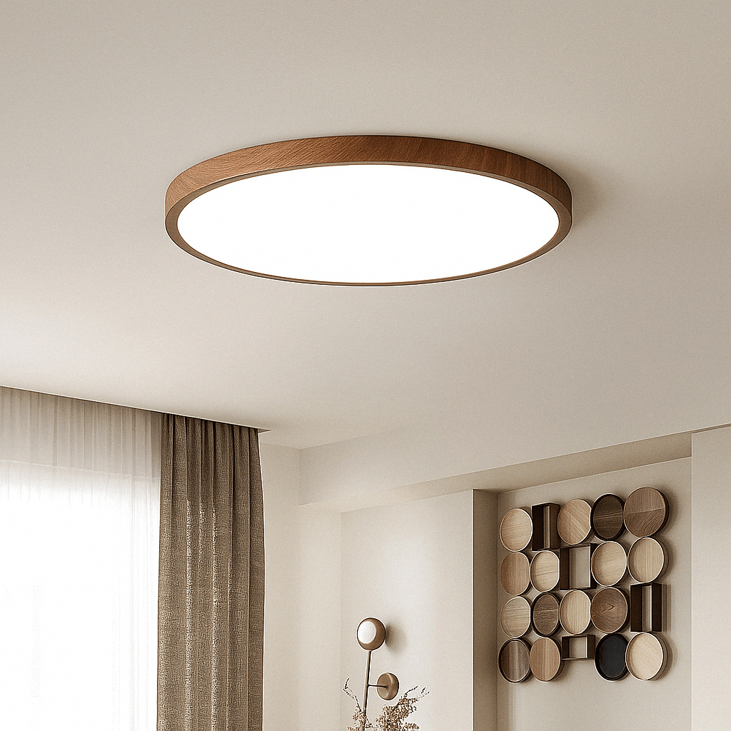 Moderne ronde ultradunne houten led-plafondlamp