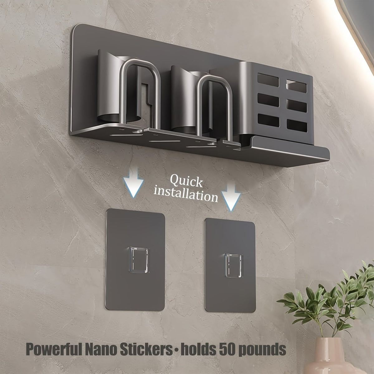 Muurbevestigde elektrische tandenborstelhouder – Aluminium badkamer organizer met afvoergaten