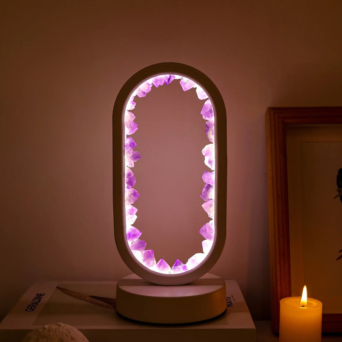 Natuurlijke amethistlamp – handgemaakte relax- en meditatielamp in het paars voor het interieur