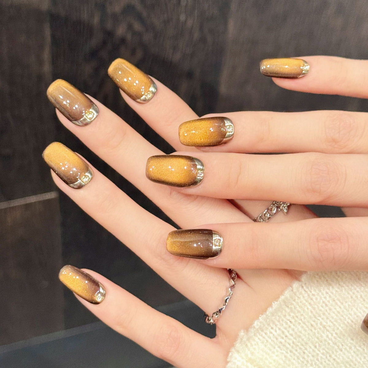 Ombre press-on nagelset met juweelaccenten