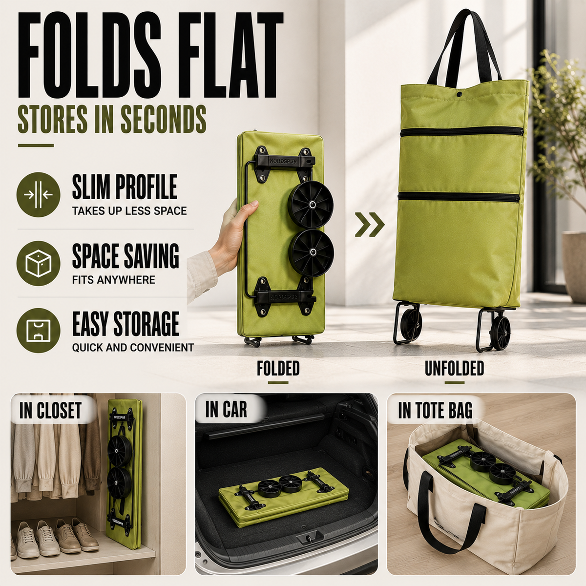 Opvouwbare boodschappentrolley met wieltjes