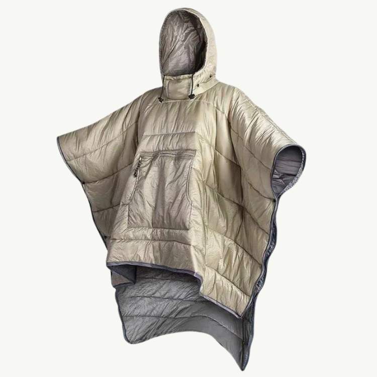 Outdoor poncho met fleecevoering