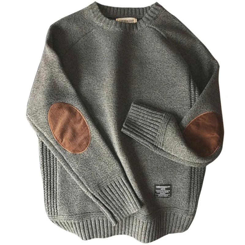 Oversized gebreide herentrui met elleboogstukken