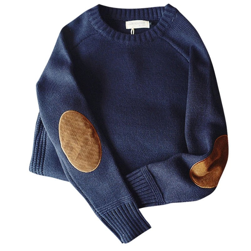Oversized gebreide herentrui met elleboogstukken