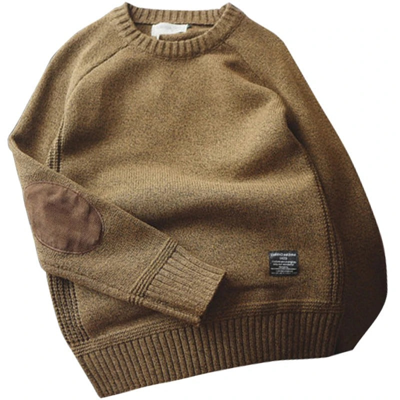 Oversized gebreide herentrui met elleboogstukken